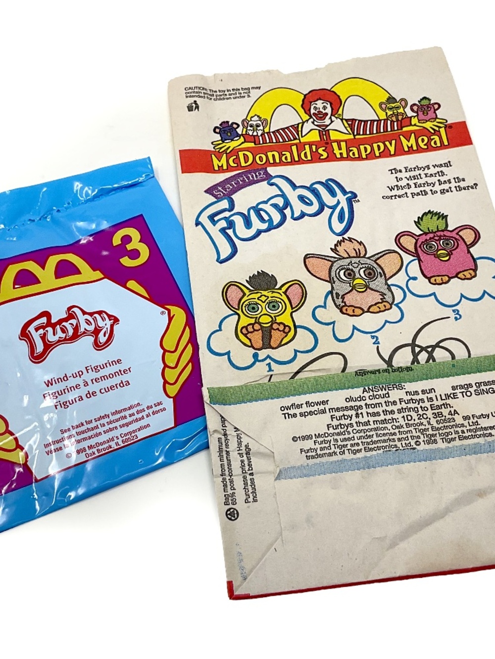 vintage 1999 McDonald's Happy Meal paper bag,Furby-themed maze and graphics